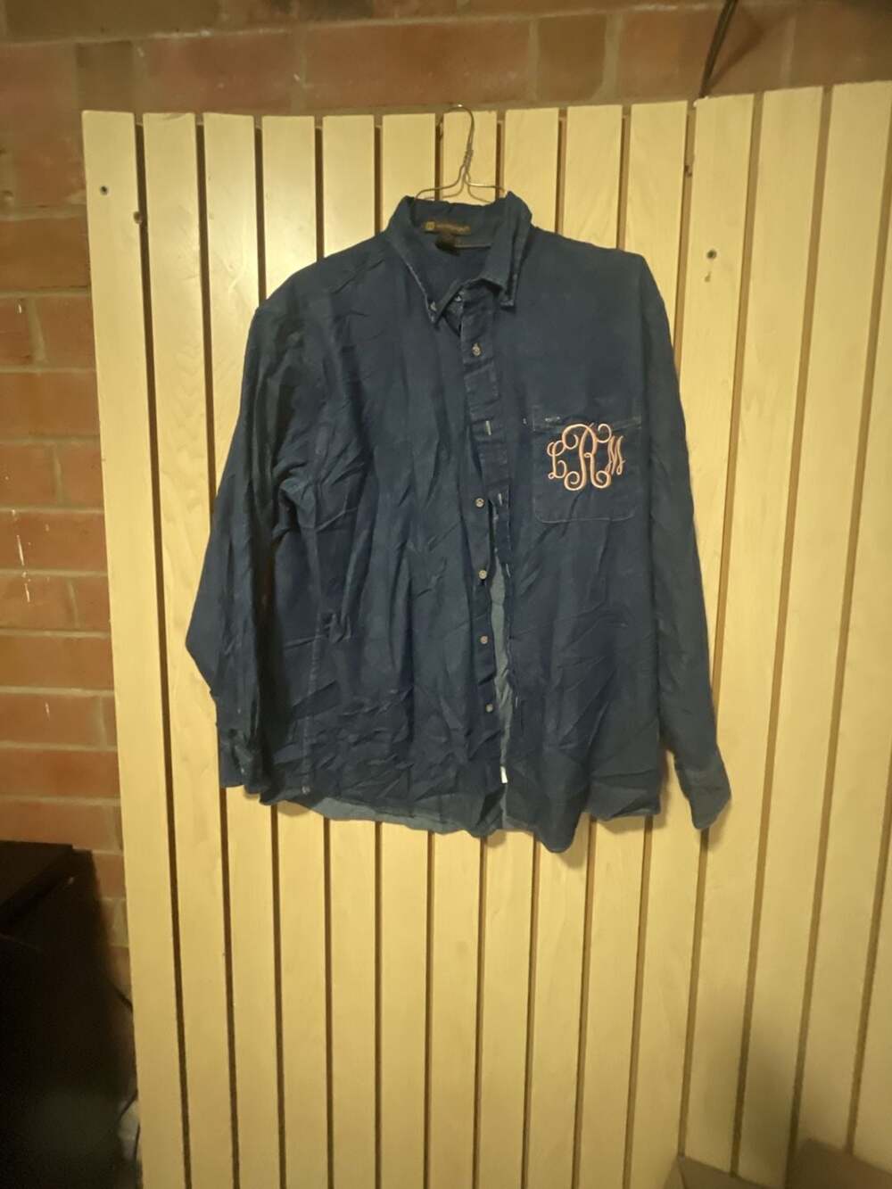 Harriton Men's Long Sleeve Denim Button Down Shirt Size L Monogrammed
